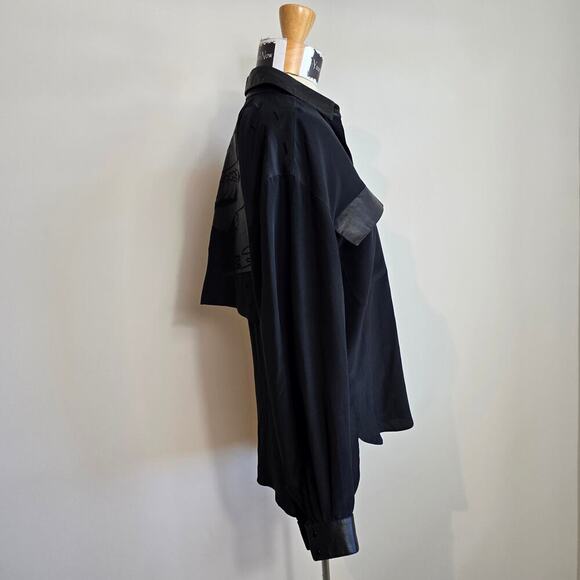 Vintage BOK HAUTE COUTURE Black Button Down Blouse Leather Trim (741) - Picture 2 of 16